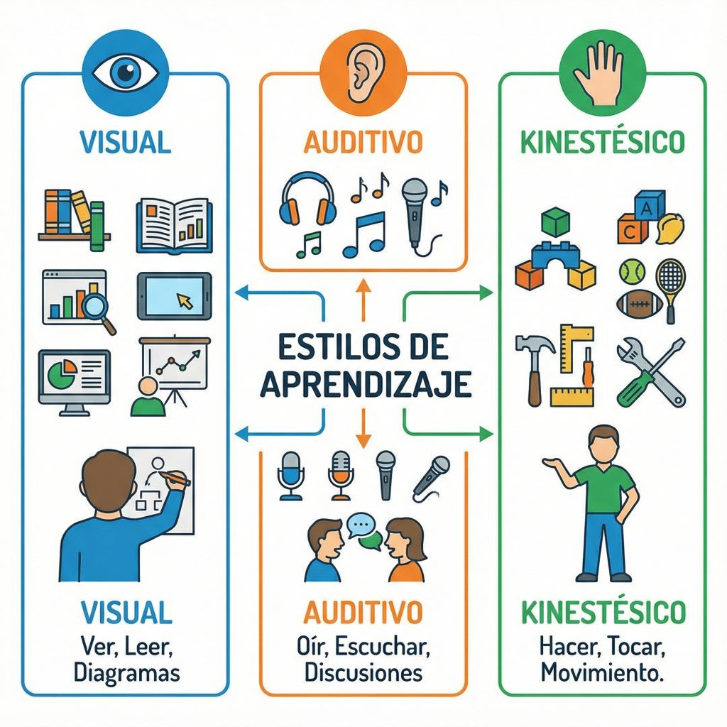 Conoce los estilos de aprendizaje, identifica el tuyo y mejora tu forma de estudiar con estrategias basadas en cómo aprende tu cerebro.